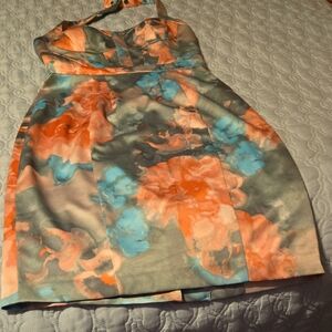 Floral Halter Dress in Orange and Blue